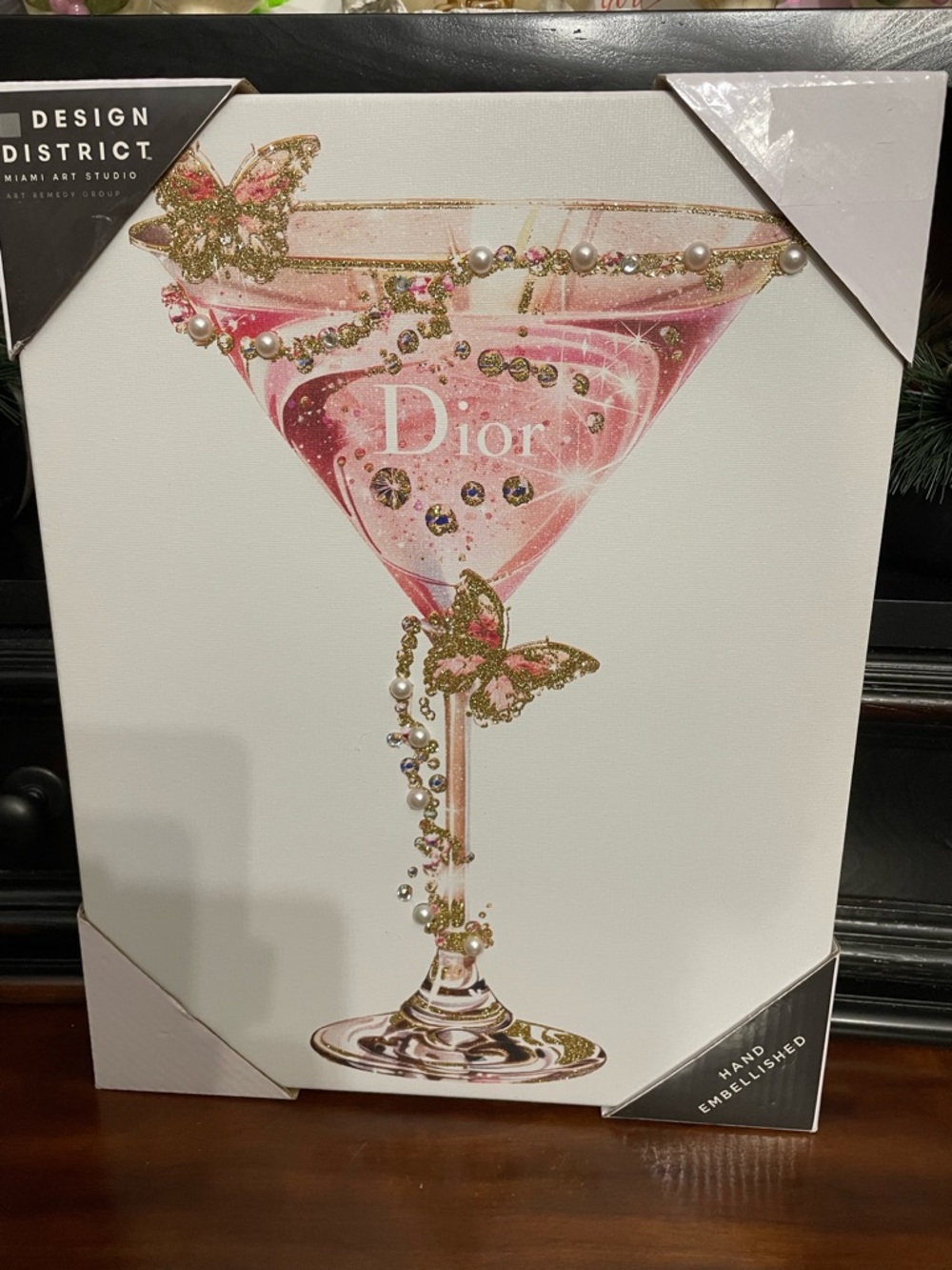 Design district Pink Martini Glass Wall Art hand Embellished new